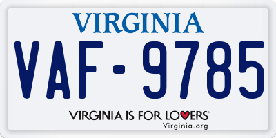 VA license plate VAF9785