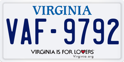 VA license plate VAF9792