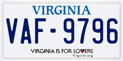 VA license plate VAF9796