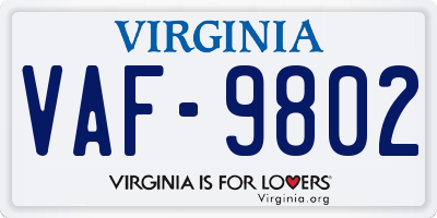 VA license plate VAF9802