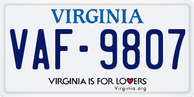 VA license plate VAF9807