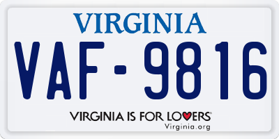 VA license plate VAF9816
