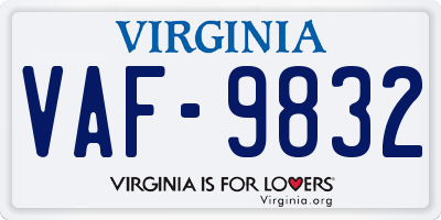 VA license plate VAF9832