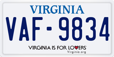VA license plate VAF9834