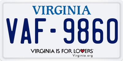 VA license plate VAF9860
