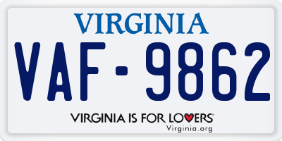 VA license plate VAF9862