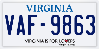 VA license plate VAF9863