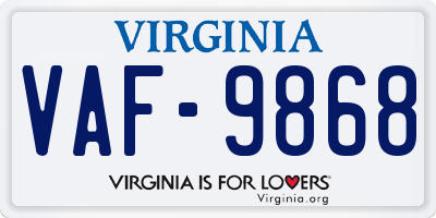 VA license plate VAF9868