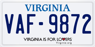 VA license plate VAF9872
