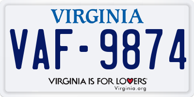 VA license plate VAF9874