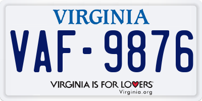 VA license plate VAF9876