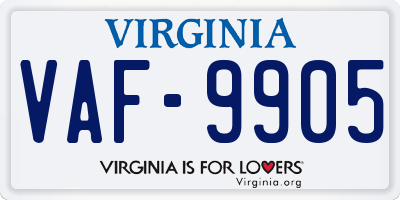 VA license plate VAF9905
