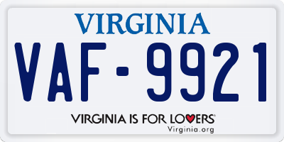 VA license plate VAF9921