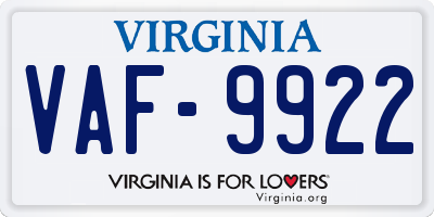 VA license plate VAF9922