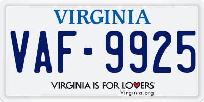 VA license plate VAF9925