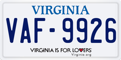 VA license plate VAF9926
