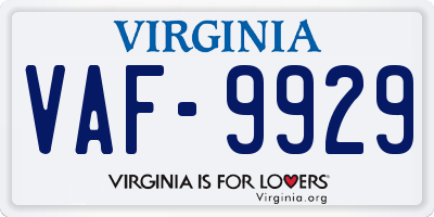 VA license plate VAF9929