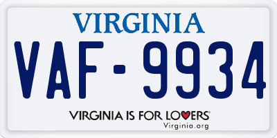 VA license plate VAF9934