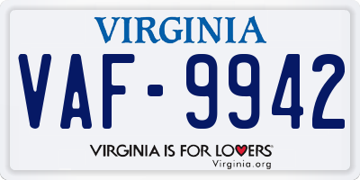 VA license plate VAF9942