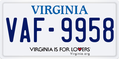 VA license plate VAF9958
