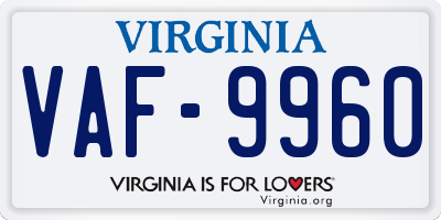 VA license plate VAF9960