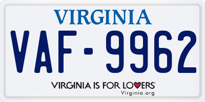 VA license plate VAF9962
