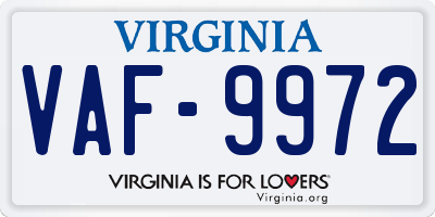 VA license plate VAF9972