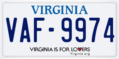 VA license plate VAF9974
