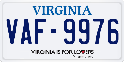 VA license plate VAF9976