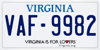 VA license plate VAF9982