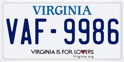 VA license plate VAF9986