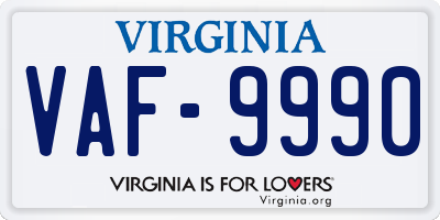 VA license plate VAF9990