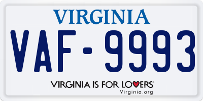 VA license plate VAF9993