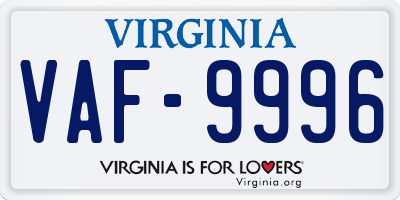VA license plate VAF9996