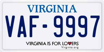 VA license plate VAF9997