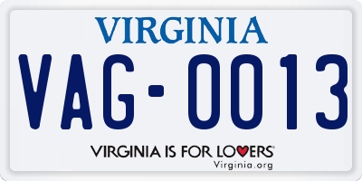 VA license plate VAG0013