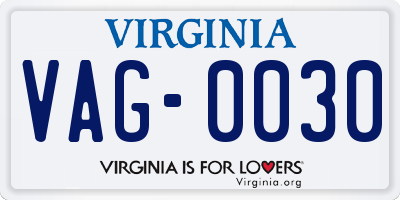VA license plate VAG0030