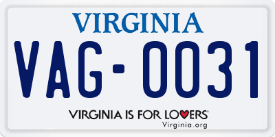VA license plate VAG0031