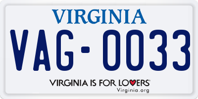 VA license plate VAG0033