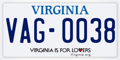 VA license plate VAG0038
