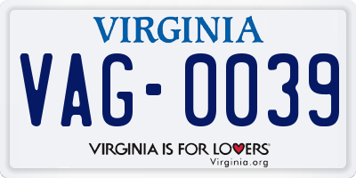 VA license plate VAG0039