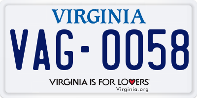 VA license plate VAG0058