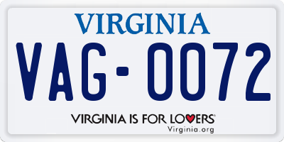 VA license plate VAG0072