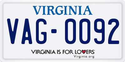 VA license plate VAG0092
