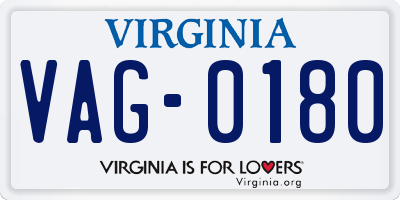VA license plate VAG0180
