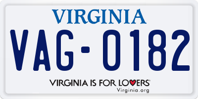 VA license plate VAG0182