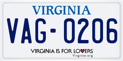 VA license plate VAG0206