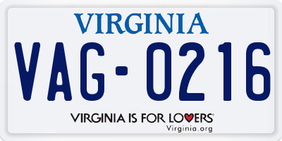 VA license plate VAG0216