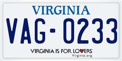 VA license plate VAG0233