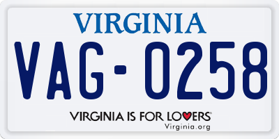 VA license plate VAG0258